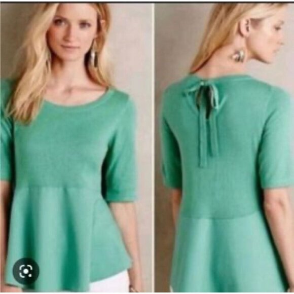 Anthropologie MOTH Tunic Top Green A-Line Off the Shoulder Size Large - Picture 1 of 11